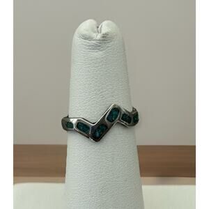 Cute Southwestern Sterling Zigzag Ring With Turquoise Inlay. Size 5